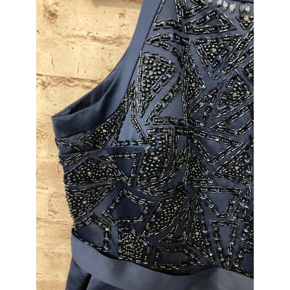 Neblon Poly USA Dress Womens XL Evening Navy Blue Satin Beaded Halter Party Zip - Picture 6 of 15